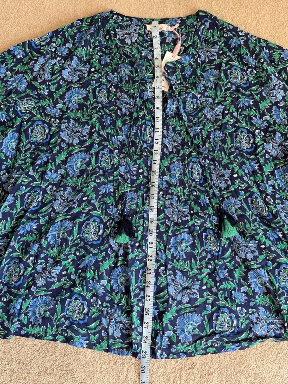 Vineyard Vines Floral Pleated Top Blue Green 3X NWT Boho - Picture 16 of 16